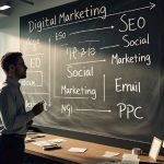 Consultor de Marketing Digital escribe en pizarrón